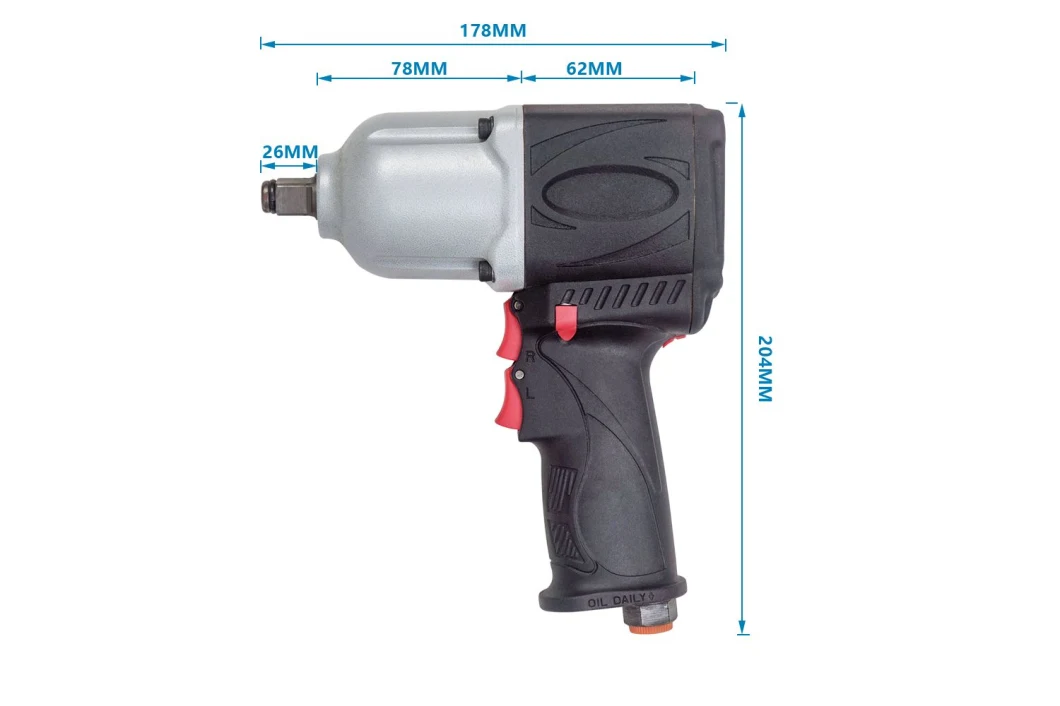 Llave de impacto neumática del aire de la llave de impacto del magnesio de la herramienta de aire de la impulsión cuadrada de la pulgada del 1/2 ligera pero durable